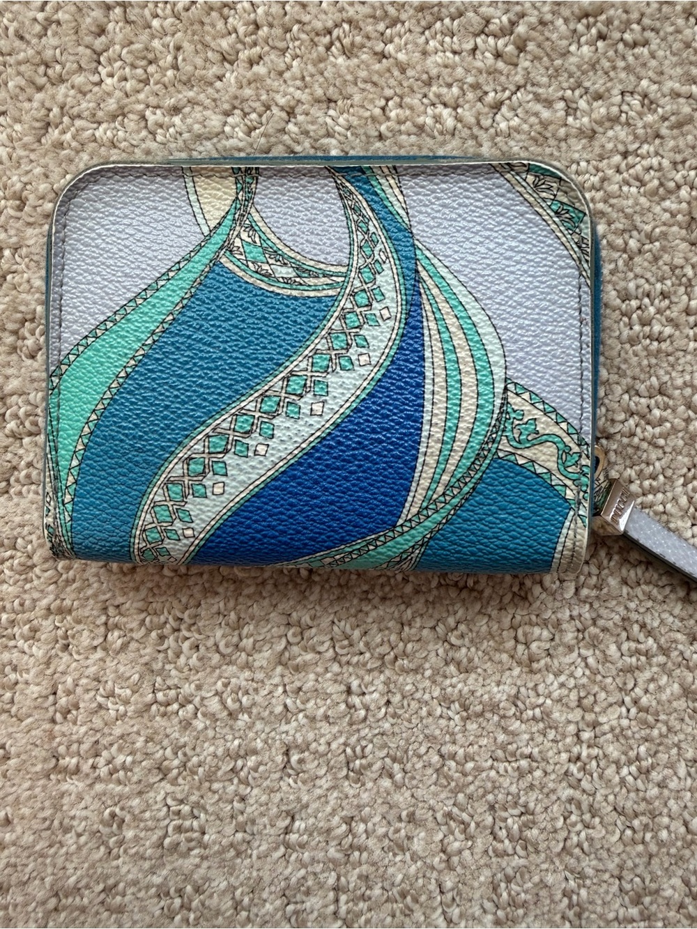 Women's Zip Wallet - Blue Teal Patterned Leather